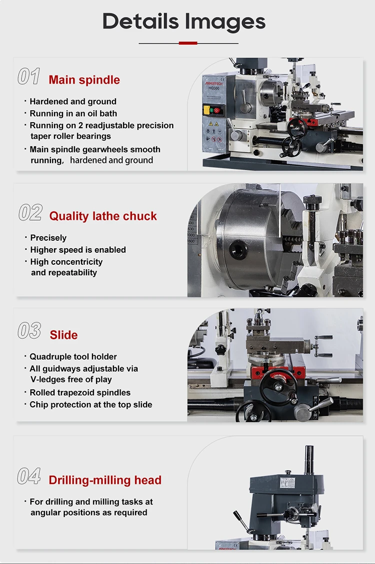 Cost-Effective HQ300 20mm Max. Drilling Capacity Lathe Mill Combo Machine for Component Production
