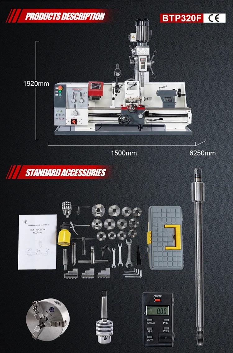 Multifunctional BTP320F 750mm Max. Length of Work Piece Lathe Mill Combo Machine for Mechanical Parts Processing