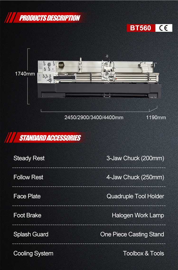 High Accuracy 12 Steps Speed BT560 Horizontal Manual Lathe Machine for Metal High Accuracy 12 Steps Speed BT560 Horizontal Manual Lathe Machine for Metal