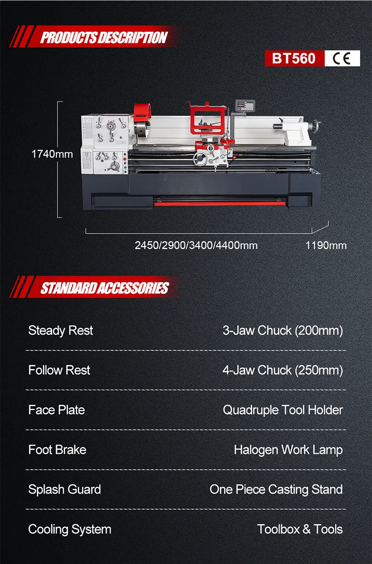 Multi Purpose 12 Steps Speed BT560 Manual Lathe Machine OEM/ODM Supported