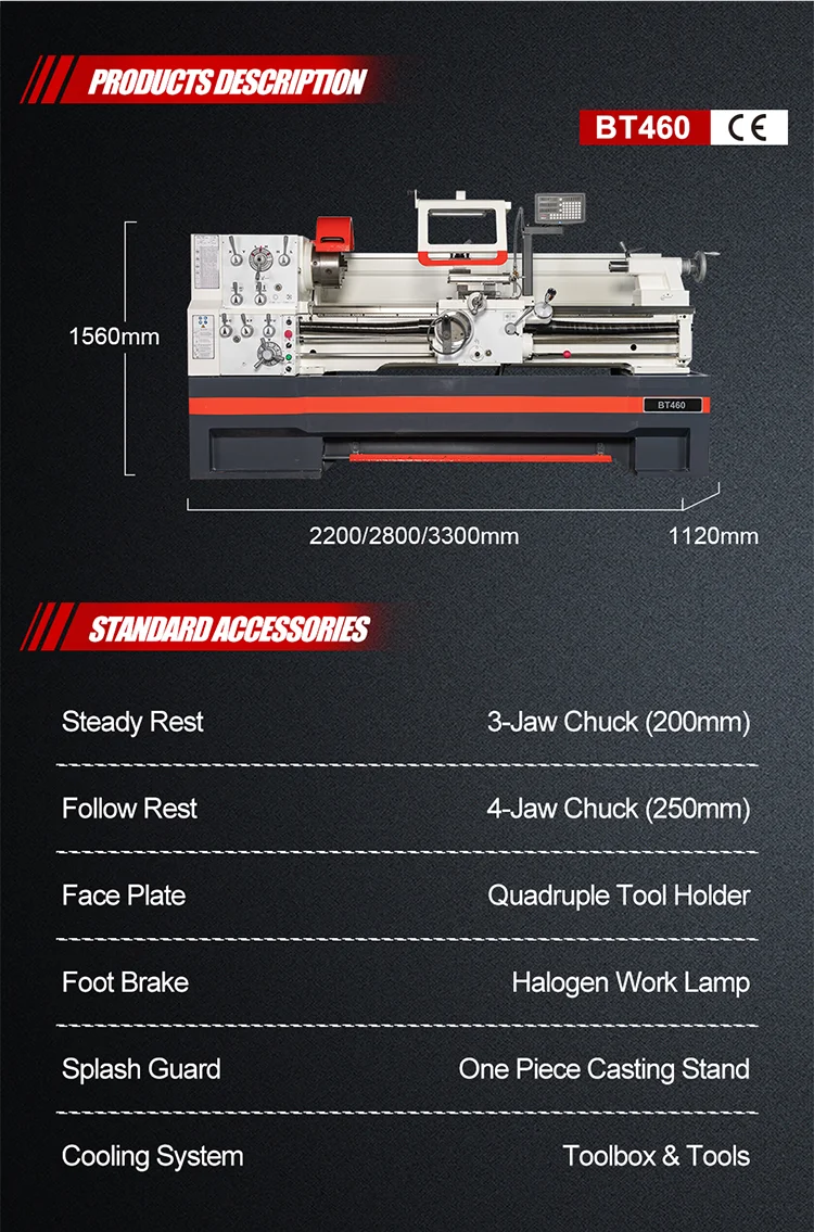 Top Selling 5.5KW MT7 BT460 Manual Lathe Machine for Metal Processing