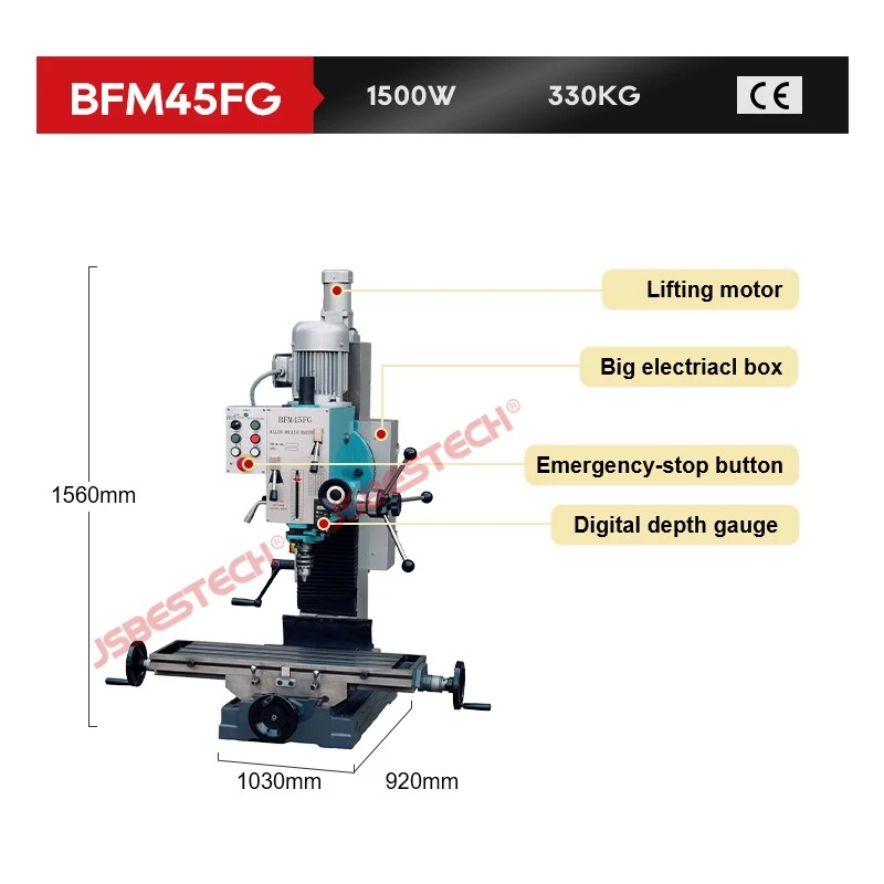 BFM45G Drilling Milling Machine Mill Drill Tool Vertical Metal Cutting Tapping Manual Product - Image 2