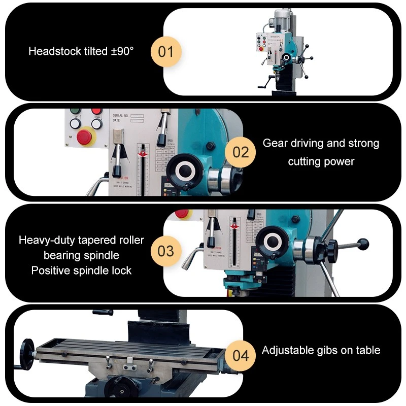 BFM45G Drilling Milling Machine Mill Drill Tool Vertical Metal Cutting Tapping Manual Product - Image 3