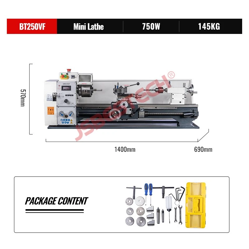 BT250VF all metal gear small size home use diy variable speed manual lathe machine - Image 2