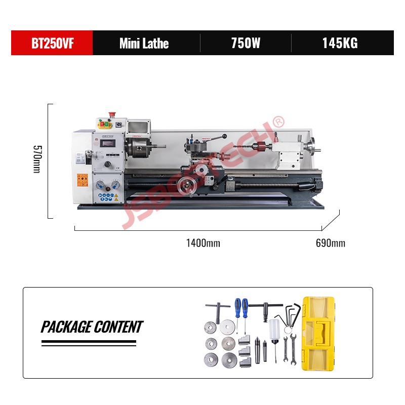 BT250VF all metal gear small size home use diy variable speed manual lathe machine - Image 2