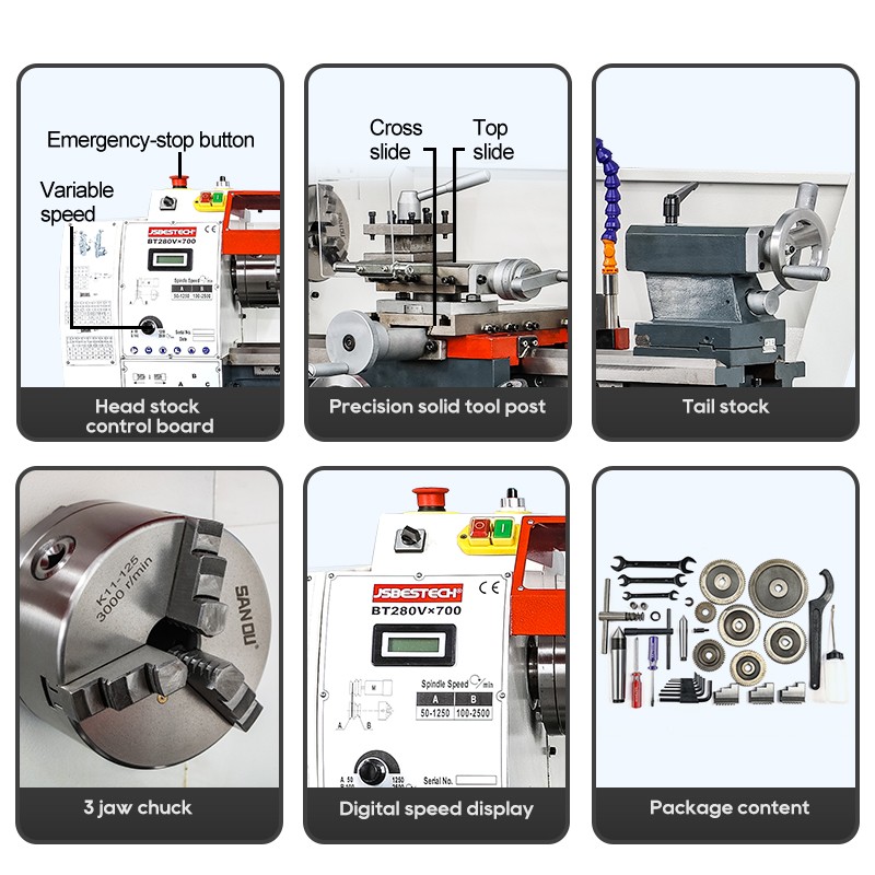 BT280V Competitive price mini torno lathe machine with threading dial - Image 3