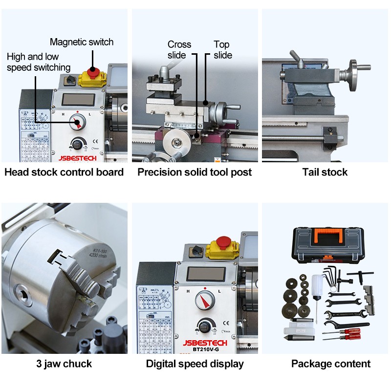 BT210V-G Small mini metal 210mm 600W lathe machine - Image 3