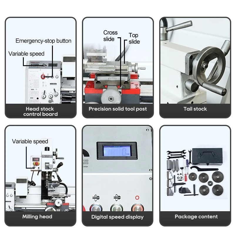 BTP300F 1.5kw mini manual combo lathe milling machine - Image 3